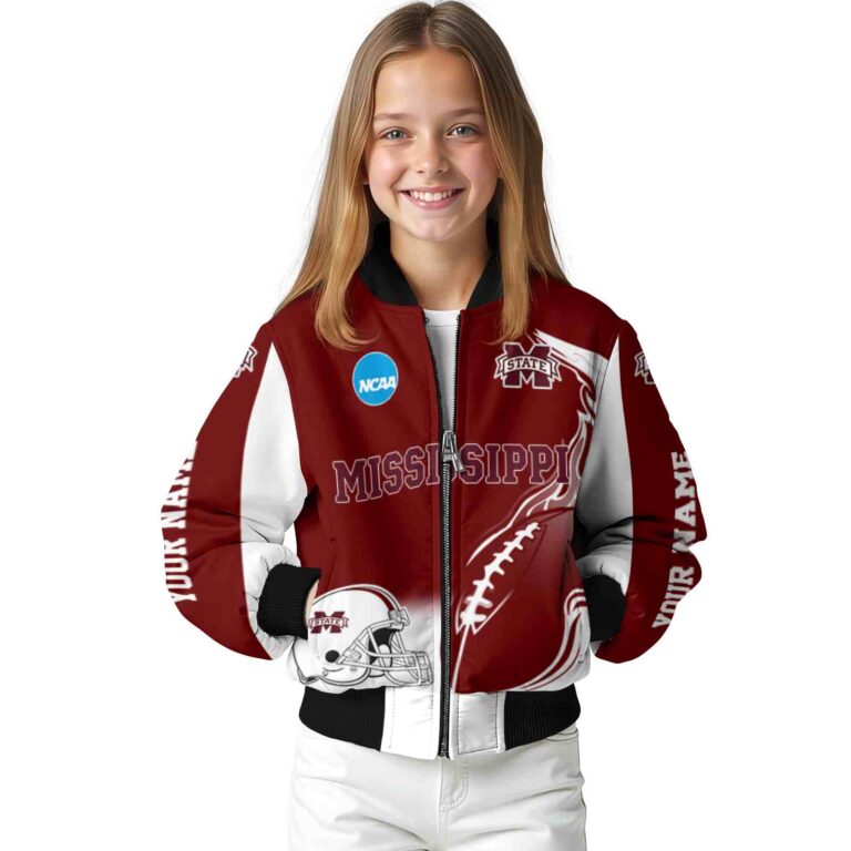 personalized mississippi state bulldogs flaming football maroon white jacket top rated jacketwow