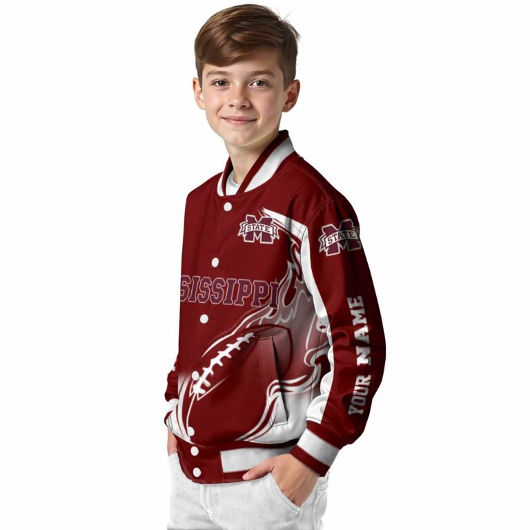 personalized mississippi state bulldogs flaming football maroon white jacket trendy jacketwow