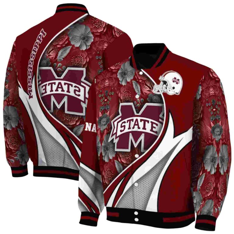 personalized mississippi state bulldogs floral print maroon jacket fashion forward jacketwow