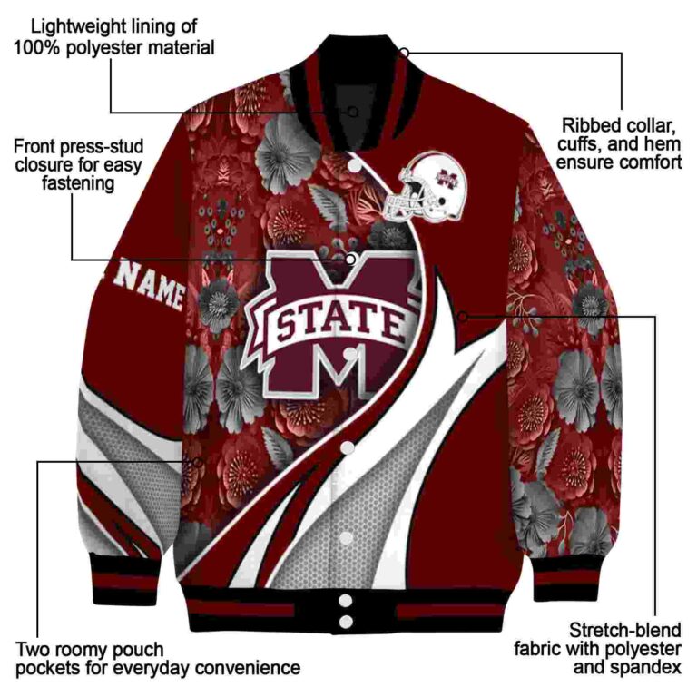 personalized mississippi state bulldogs floral print maroon jacket new arrival jacketwow