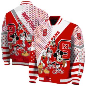personalized nc state wolfpack mickey donald goofy red white jacket fashion forward jacketwow
