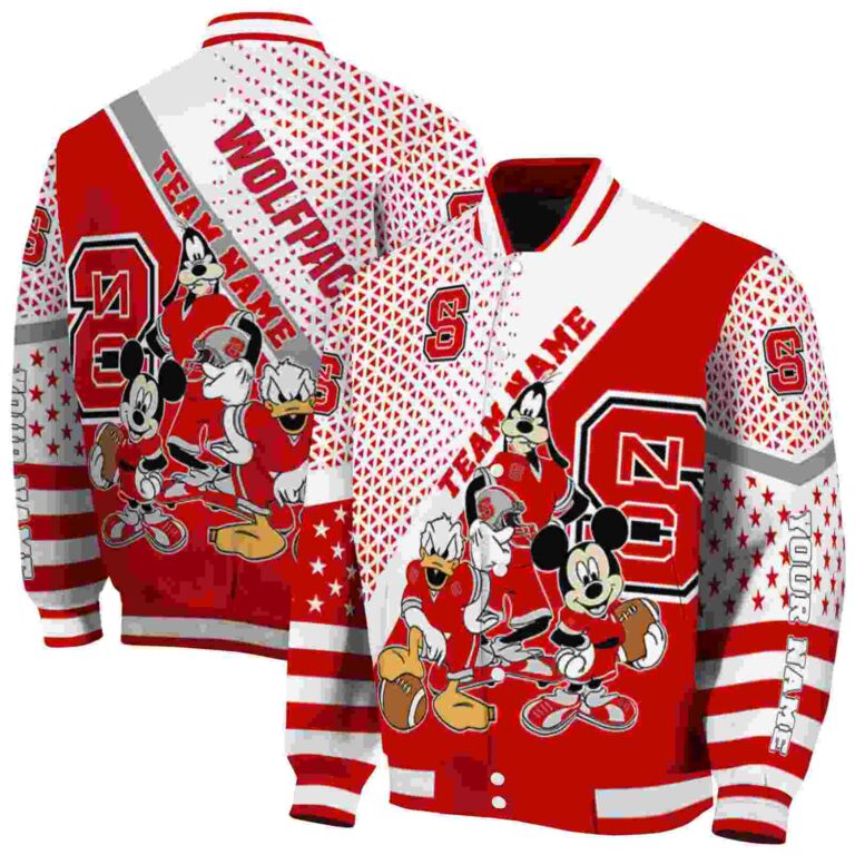 personalized nc state wolfpack mickey donald goofy red white jacket fashion forward jacketwow