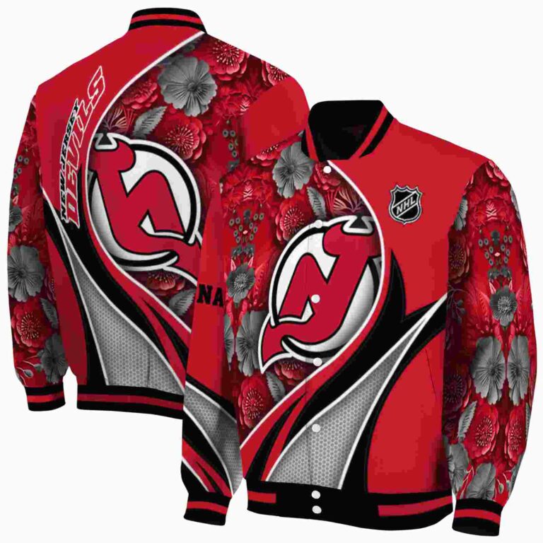 personalized new jersey devils floral print red jacket fashion forward jacketwow