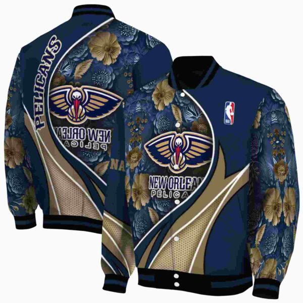 personalized new orleans pelicans floral print navy jacket fashion forward jacketwow