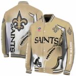 personalized new orleans saints flaming football gold white jacket best selling jacketwow