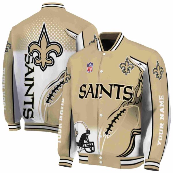 personalized new orleans saints flaming football gold white jacket fashion forward jacketwow