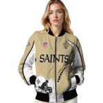 personalized new orleans saints flaming football gold white jacket best selling jacketwow