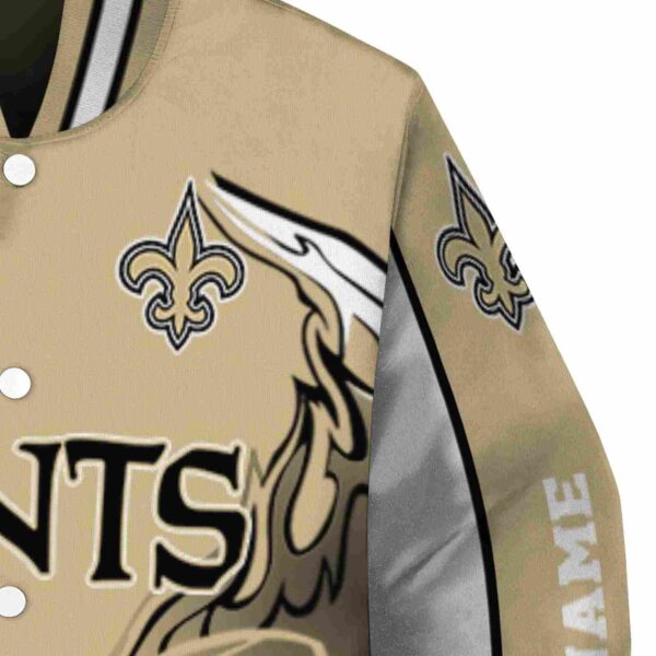 personalized new orleans saints flaming football gold white jacket premium grade jacketwow