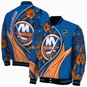 personalized new york islanders floral print blue jacket fashion forward jacketwow