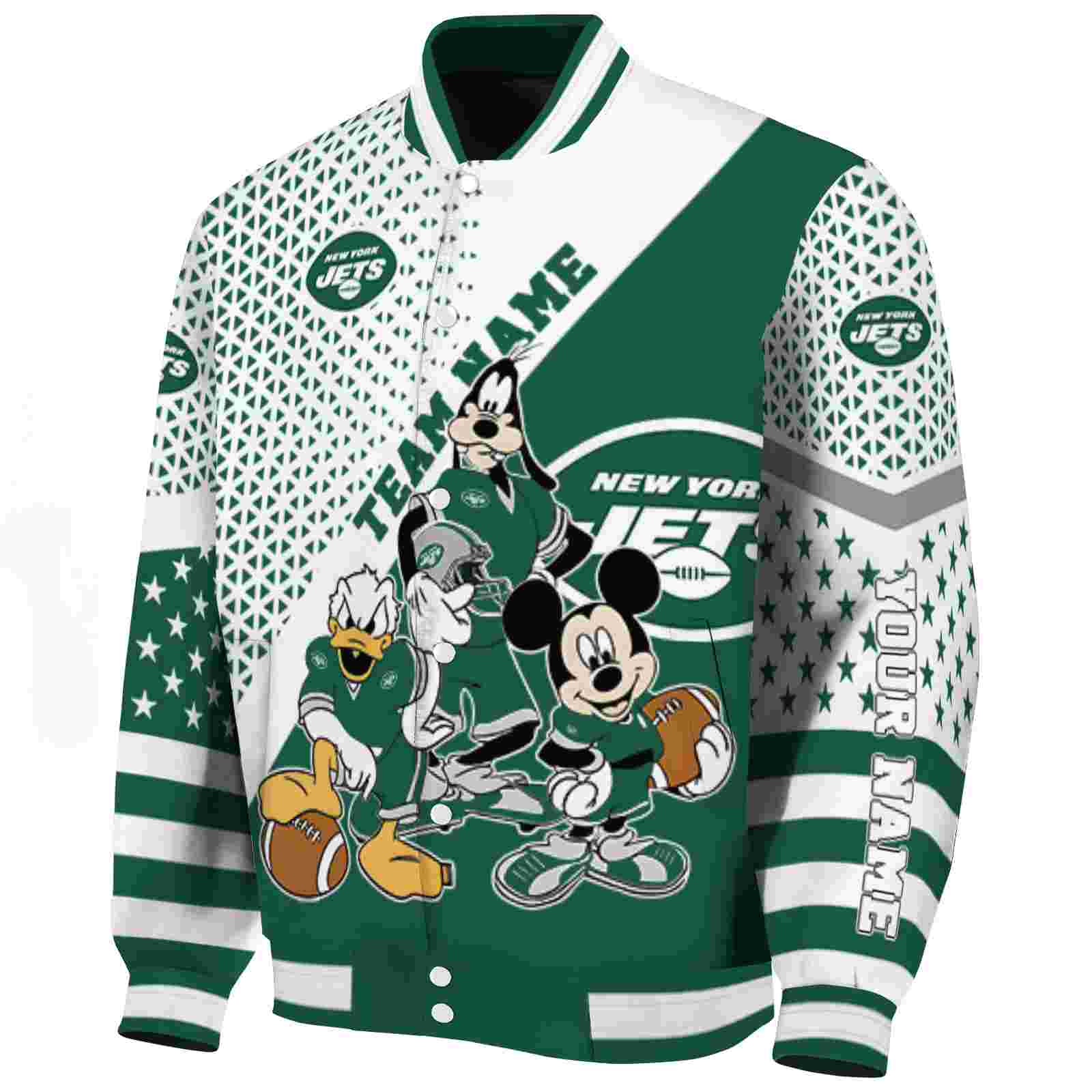 personalized new york jets mickey donald goofy green white jacket best selling jacketwow personalized new york jets mickey donald goofy green white jacket best selling jacketwow