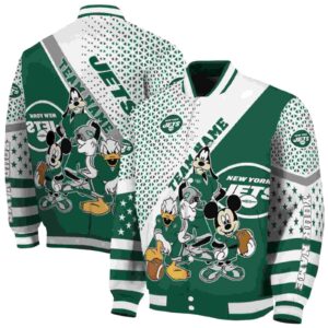 personalized new york jets mickey donald goofy green white jacket fashion forward jacketwow