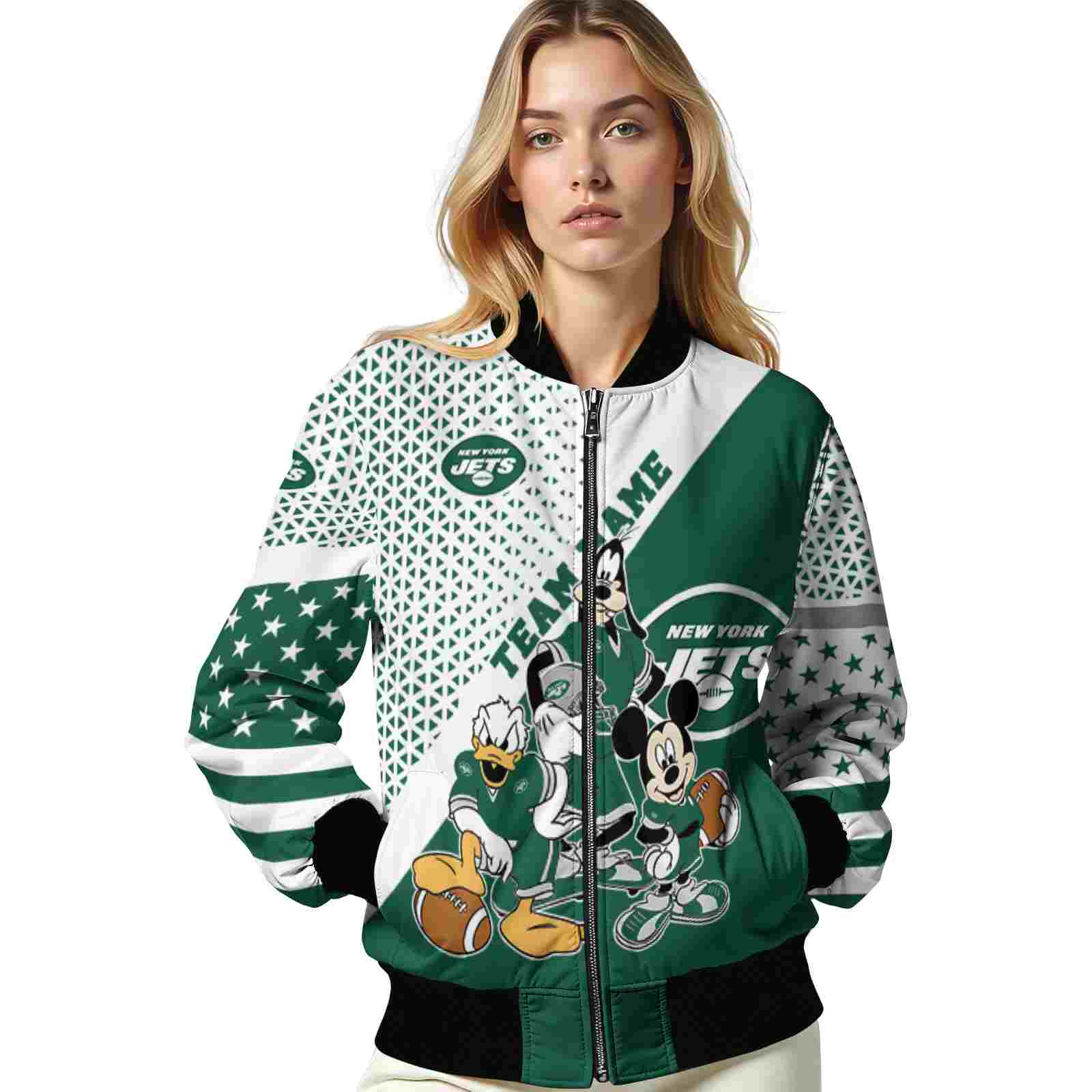 personalized new york jets mickey donald goofy green white jacket latest model jacketwow personalized new york jets mickey donald goofy green white jacket latest model jacketwow