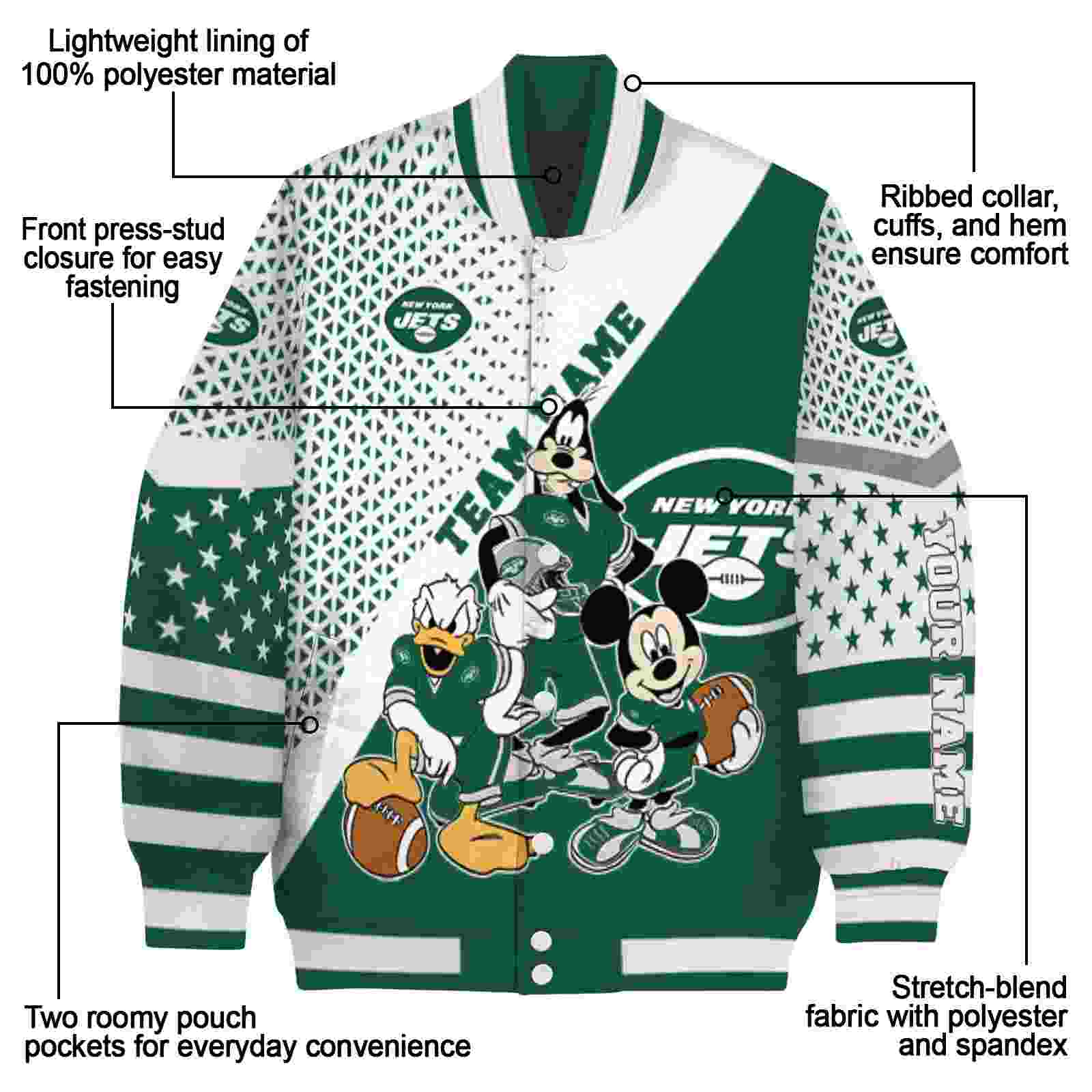 personalized new york jets mickey donald goofy green white jacket new arrival jacketwow personalized new york jets mickey donald goofy green white jacket new arrival jacketwow
