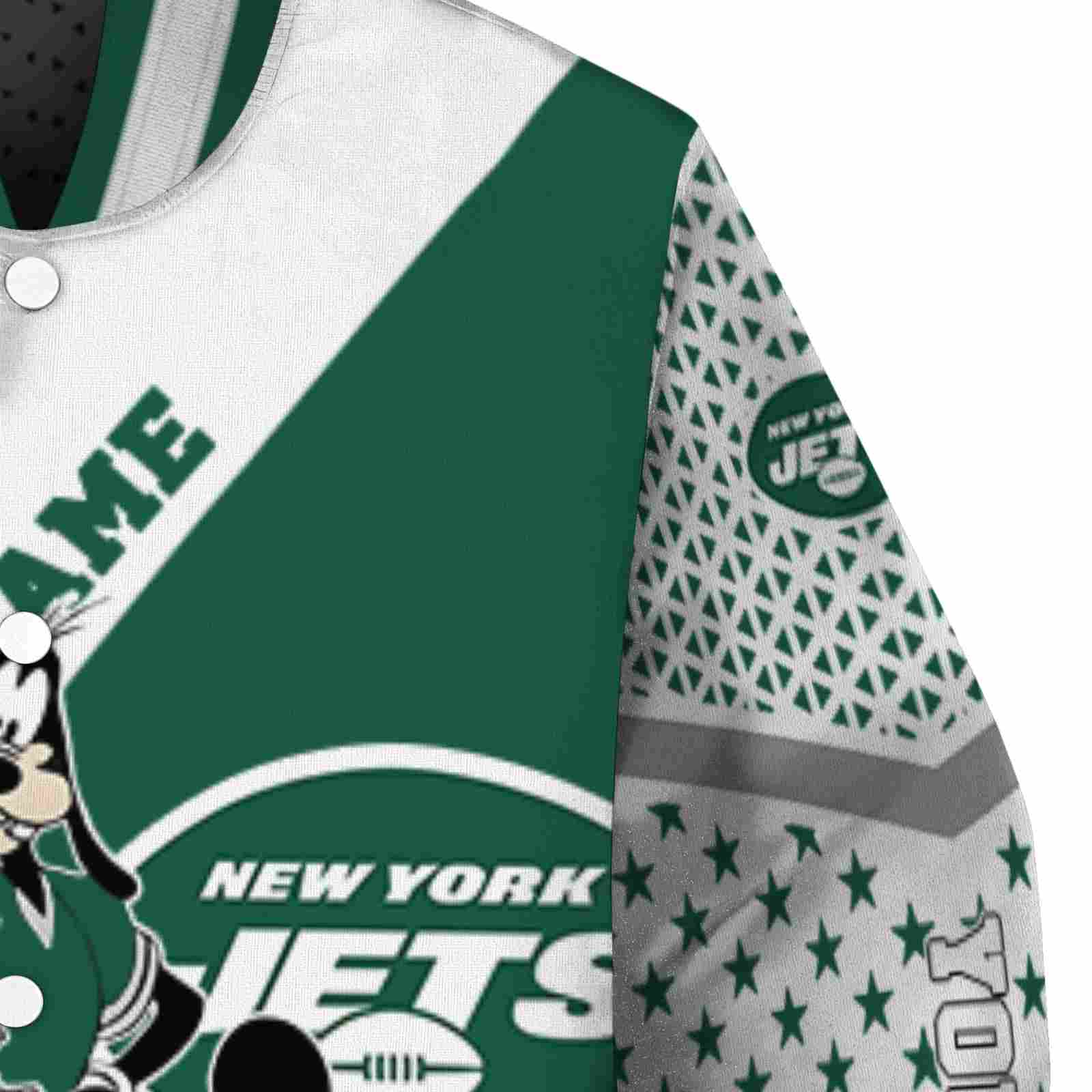 personalized new york jets mickey donald goofy green white jacket premium grade jacketwow personalized new york jets mickey donald goofy green white jacket premium grade jacketwow