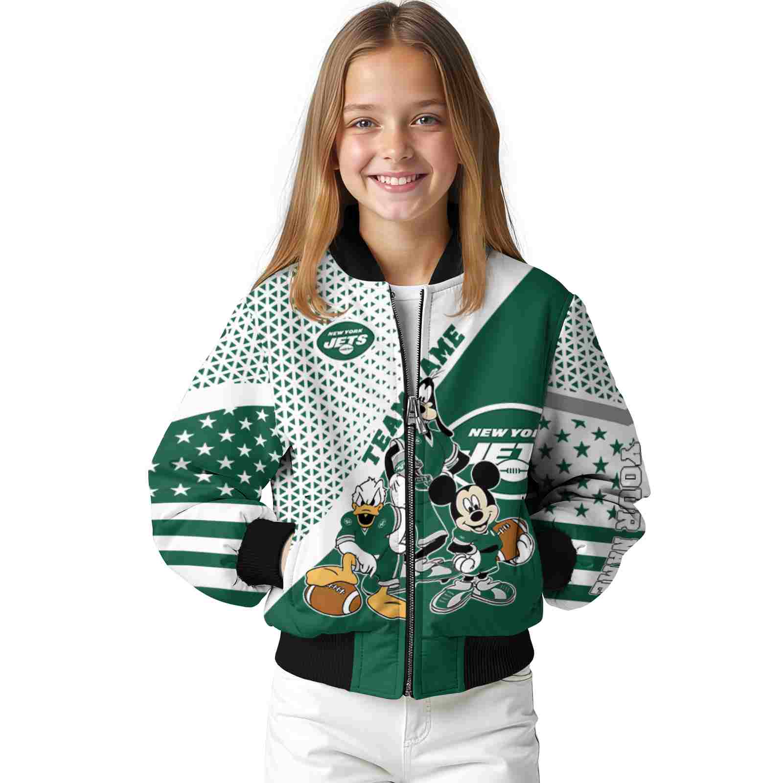 personalized new york jets mickey donald goofy green white jacket top rated jacketwow personalized new york jets mickey donald goofy green white jacket top rated jacketwow