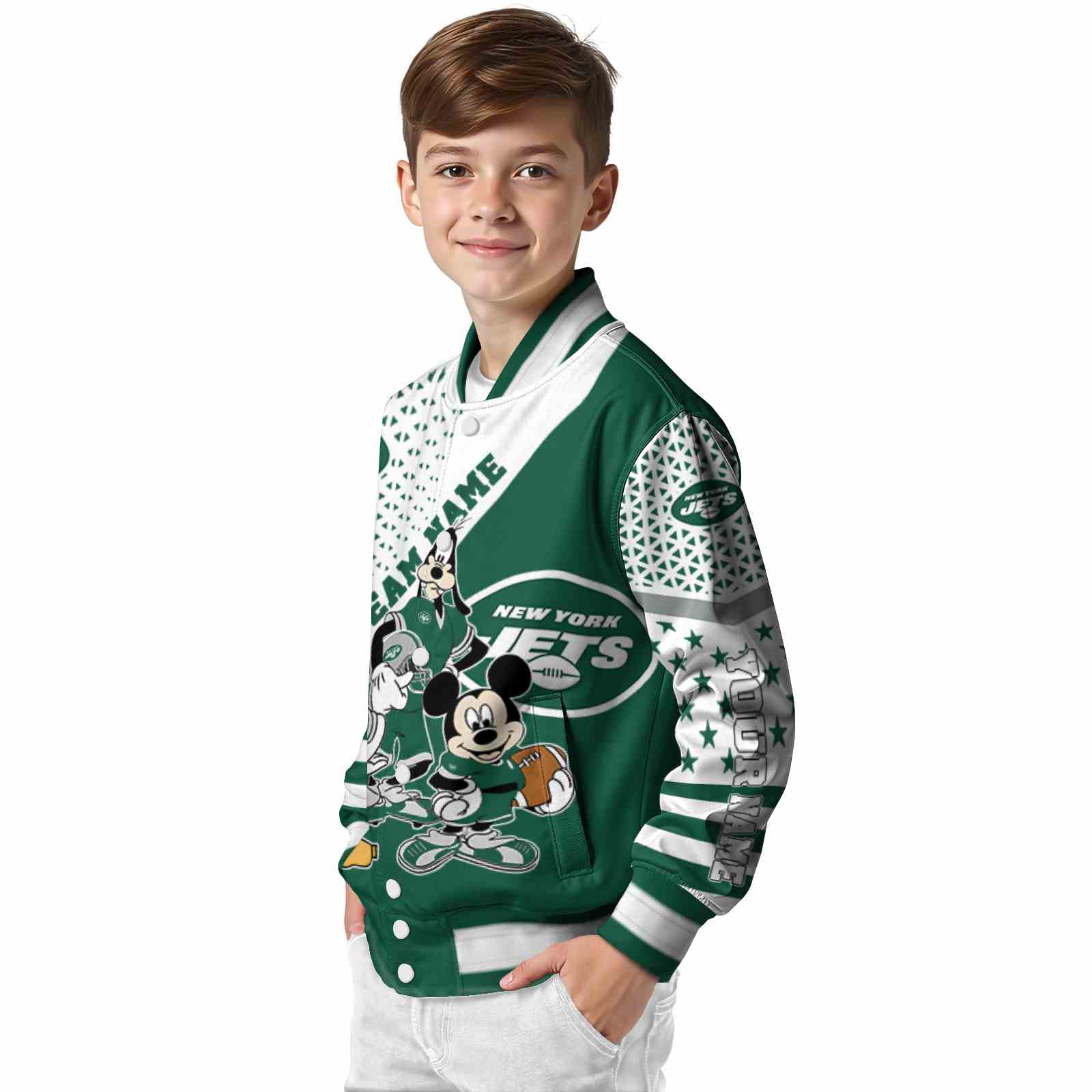 personalized new york jets mickey donald goofy green white jacket trendy jacketwow personalized new york jets mickey donald goofy green white jacket trendy jacketwow