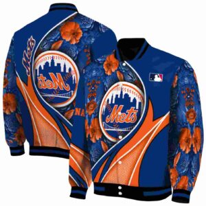 personalized new york mets floral print blue jacket fashion forward jacketwow