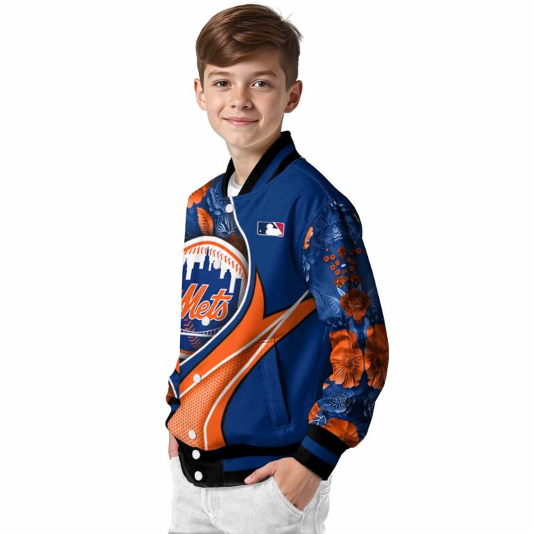 personalized new york mets floral print blue jacket trendy jacketwow