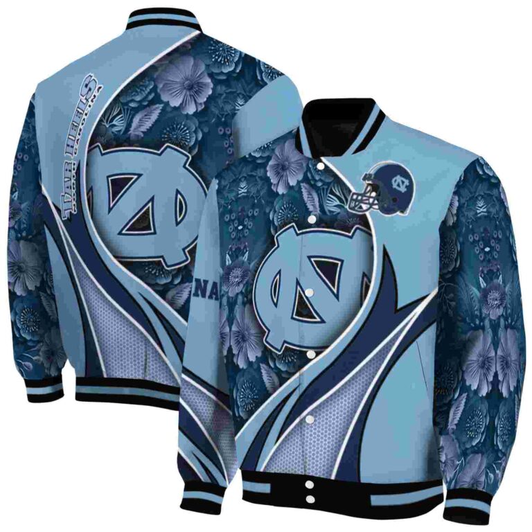 personalized north carolina tar heels floral print light blue jacket fashion forward jacketwow