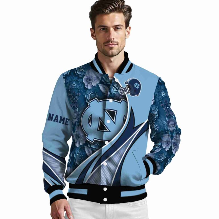 personalized north carolina tar heels floral print light blue jacket high quality jacketwow