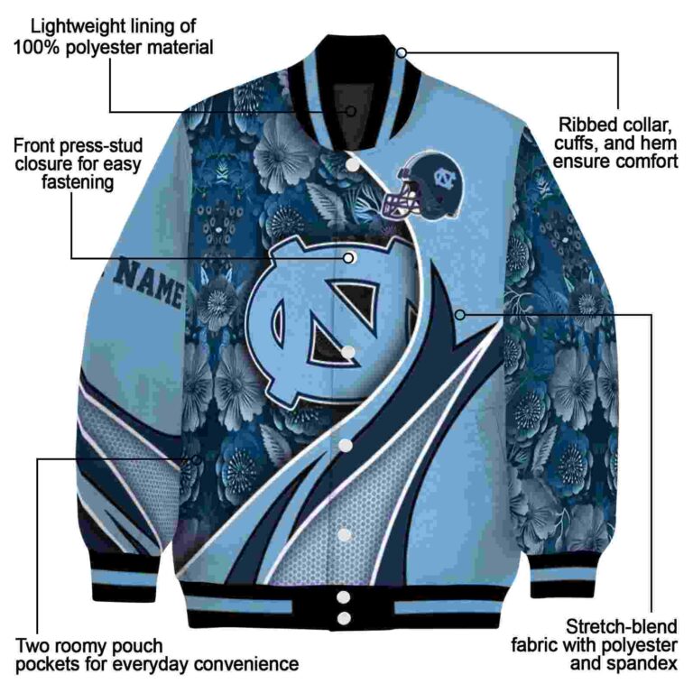 personalized north carolina tar heels floral print light blue jacket new arrival jacketwow
