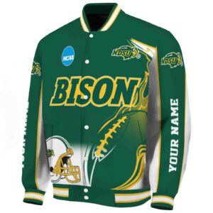personalized north dakota state bison flaming football green white jacket best selling jacketwow