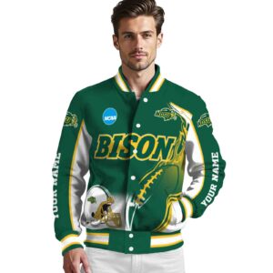 personalized north dakota state bison flaming football green white jacket high quality jacketwow