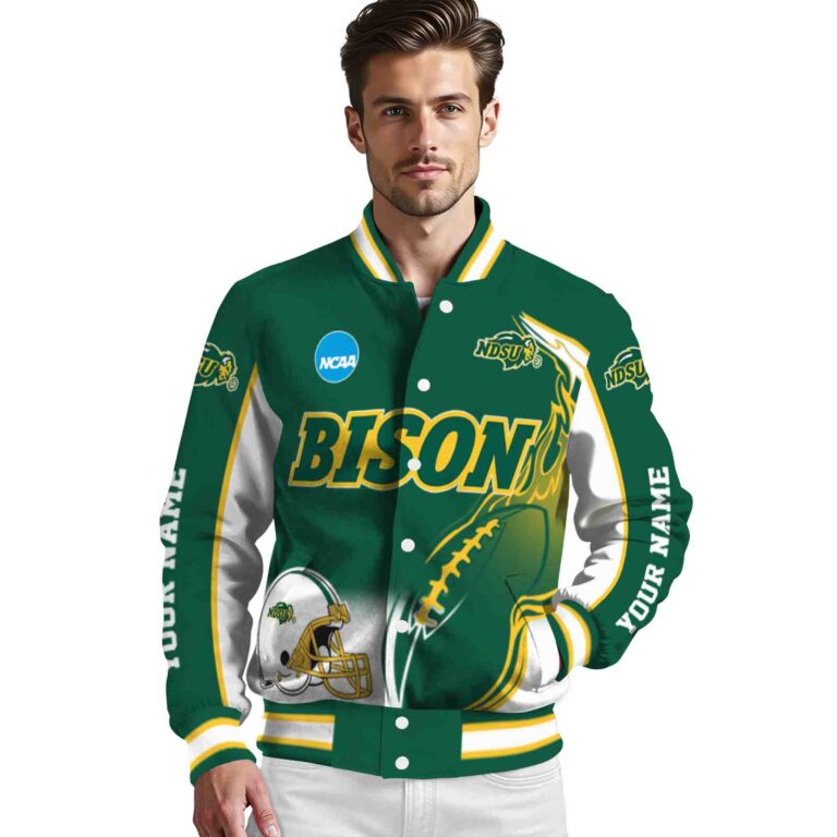 personalized north dakota state bison flaming football green white jacket high quality jacketwow
