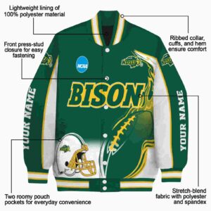 personalized north dakota state bison flaming football green white jacket new arrival jacketwow