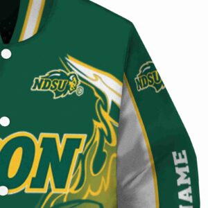 personalized north dakota state bison flaming football green white jacket premium grade jacketwow