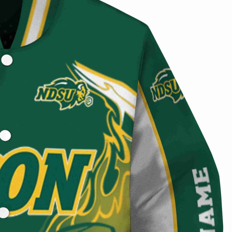 personalized north dakota state bison flaming football green white jacket premium grade jacketwow