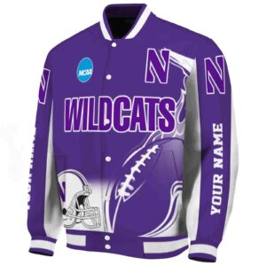 personalized northwestern wildcats flaming football purple white jacket best selling jacketwow