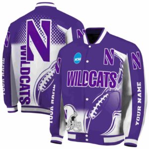 personalized northwestern wildcats flaming football purple white jacket fashion forward jacketwow