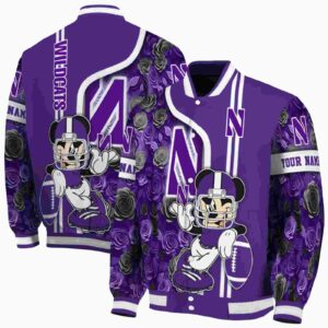 personalized northwestern wildcats rose mickey purple jacket fashion forward jacketwow