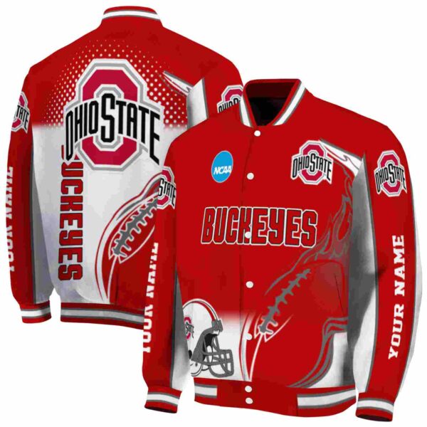 personalized ohio state buckeyes flaming football scarlet white jacket fashion forward jacketwow