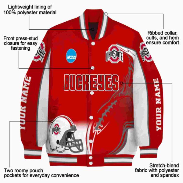 personalized ohio state buckeyes flaming football scarlet white jacket new arrival jacketwow