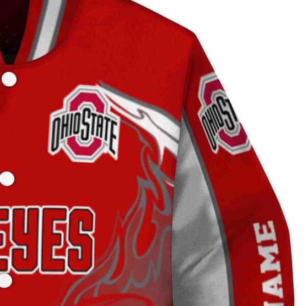personalized ohio state buckeyes flaming football scarlet white jacket premium grade jacketwow