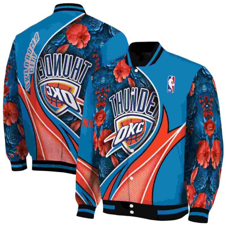personalized oklahoma city thunder floral print blue jacket fashion forward jacketwow