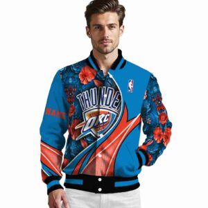 personalized oklahoma city thunder floral print blue jacket high quality jacketwow