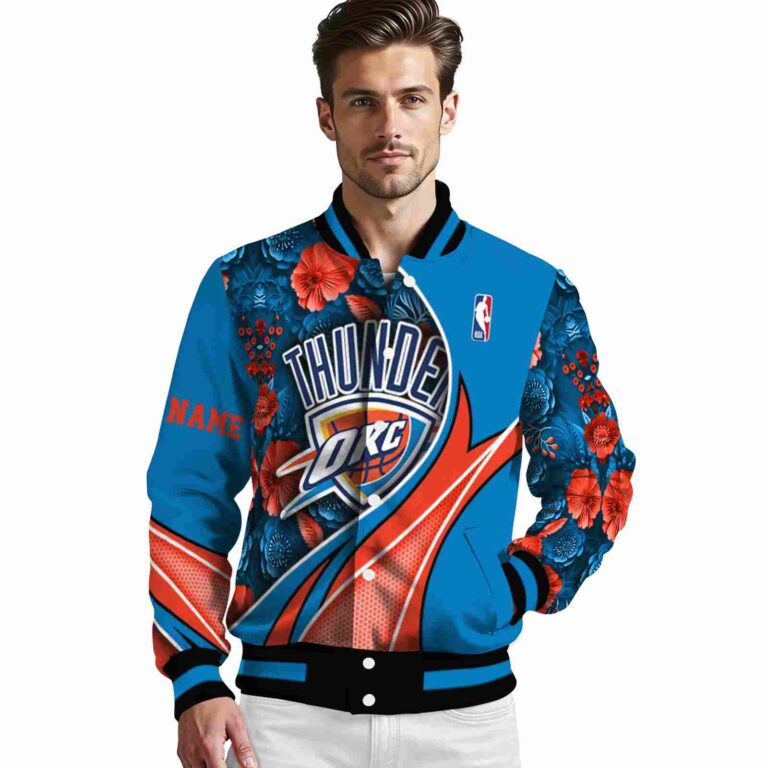 personalized oklahoma city thunder floral print blue jacket high quality jacketwow