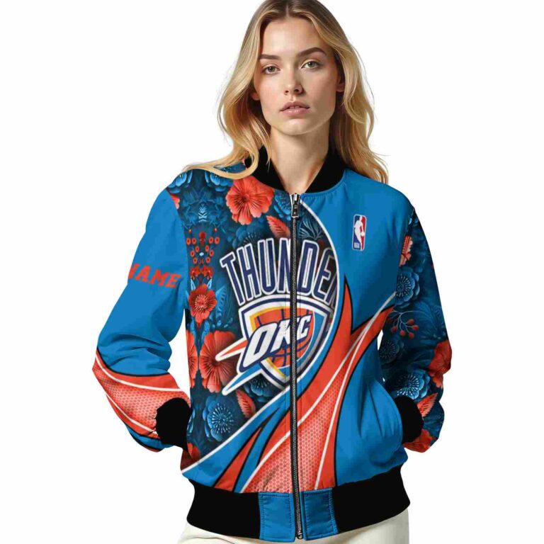 personalized oklahoma city thunder floral print blue jacket latest model jacketwow