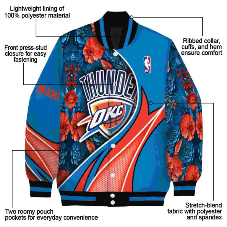 personalized oklahoma city thunder floral print blue jacket new arrival jacketwow