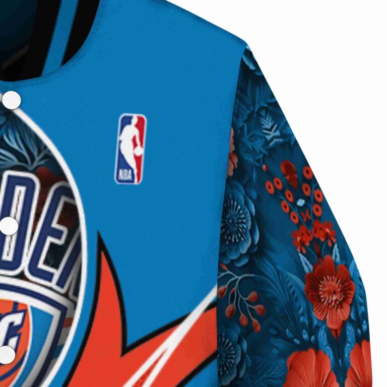 personalized oklahoma city thunder floral print blue jacket premium grade jacketwow