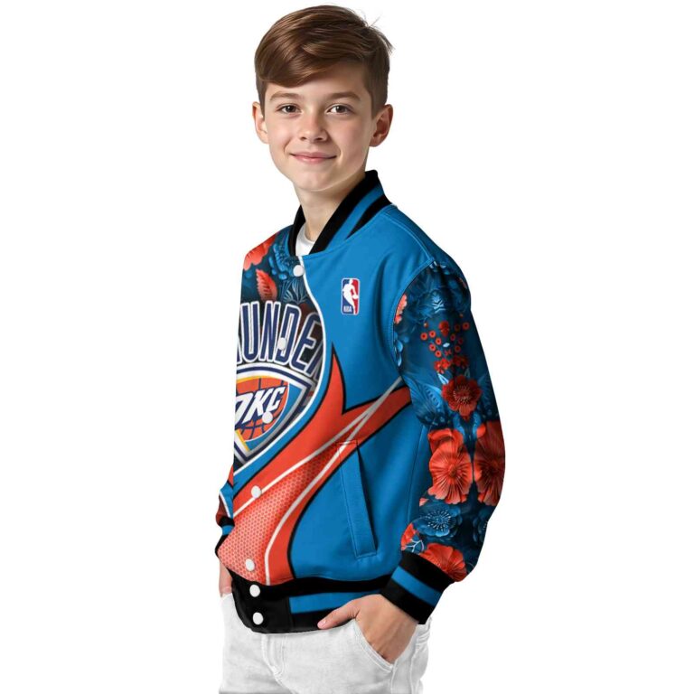 personalized oklahoma city thunder floral print blue jacket trendy jacketwow
