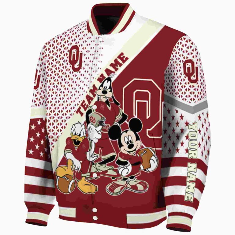 personalized oklahoma sooners mickey donald goofy crimson white jacket best selling jacketwow