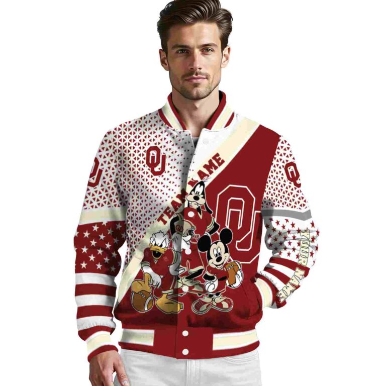 personalized oklahoma sooners mickey donald goofy crimson white jacket high quality jacketwow