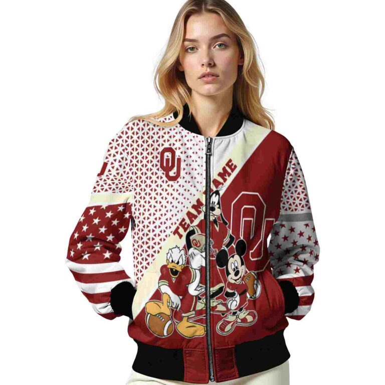 personalized oklahoma sooners mickey donald goofy crimson white jacket latest model jacketwow