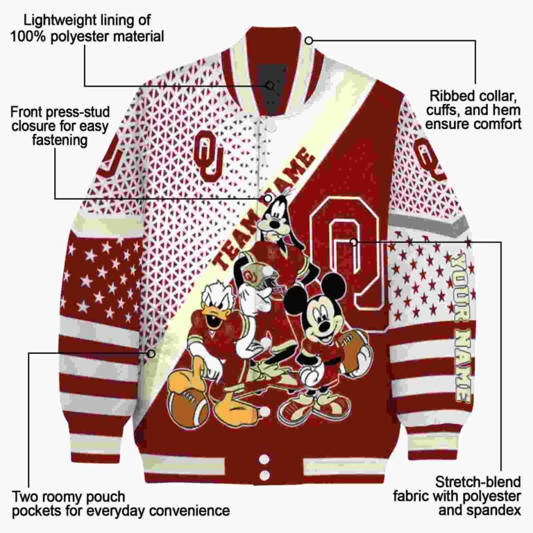 personalized oklahoma sooners mickey donald goofy crimson white jacket new arrival jacketwow