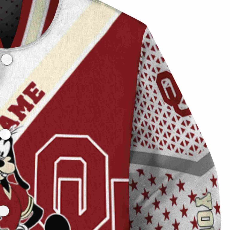 personalized oklahoma sooners mickey donald goofy crimson white jacket premium grade jacketwow