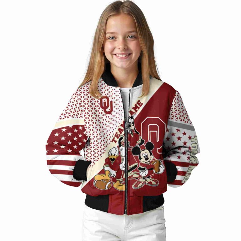 personalized oklahoma sooners mickey donald goofy crimson white jacket top rated jacketwow